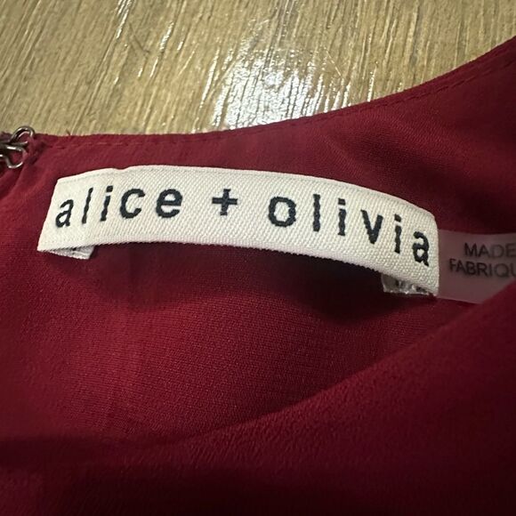 Alice + Olivia Coley Crepe Dress 3/4 Bell Sleeve‎ Maroon Size 2 - Picture 8 of 10